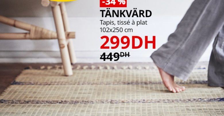 Soldes Ikea Maroc Tapis tissé à plat TANKVARD 299Dhs au lieu de 449Dhs