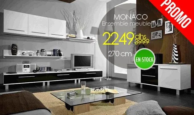 Soldes Azura Home Ensemble meuble TV MONACO 270cm 2249Dhs au lieu de 3990Dhs