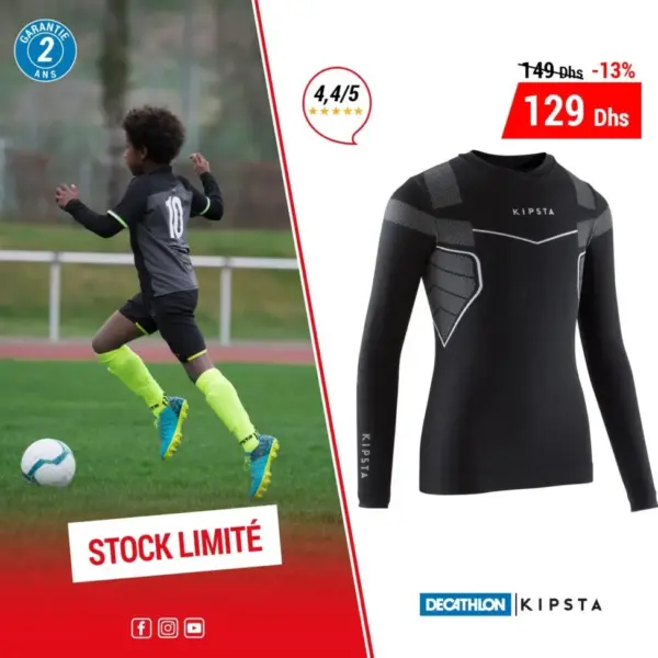 Promo Decathlon Sous-Vêtement Enfant Keepdry KIPSTA 500 Noir 129Dhs au lie de 149Dhs