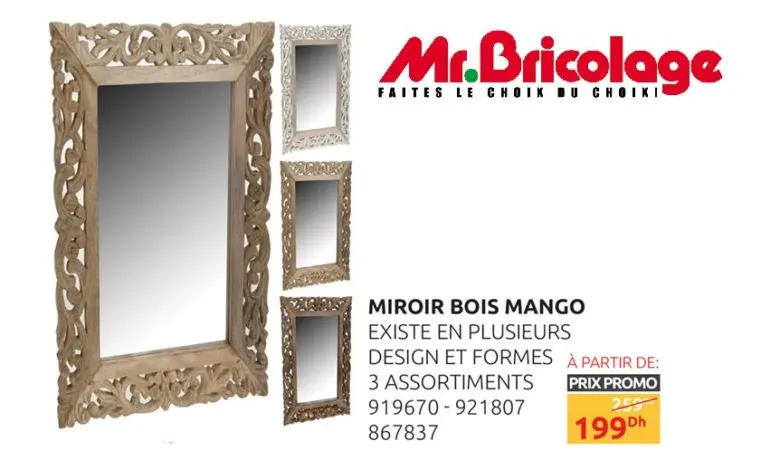 Soldes Mr Bricolage Maroc Miroir bois MANGO 199Dhs au lieu de 259Dhs