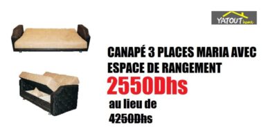 Soldes Yatout Home CANAPÉ 3 PLACES MARIA AVEC ESPACE DE RANGEMENT 2550Dhs au lieu de 4250Dhs