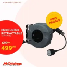 Prix Promo Mr Bricolage Enrouleur Rétractable 15m 499Dhs au lieu de 699Dhs