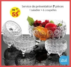 Promo Alpha55 Service présentation 7 pièces 1 saladier + 6 coupelles 55Dhs au lieu de 70Dhs