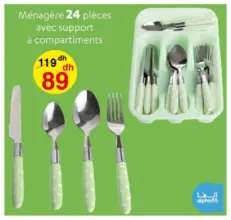 Soldes Alpha55 Ménagère 24 Pièces avec support à compartiments 89Dhs au lieu de 119Dhs