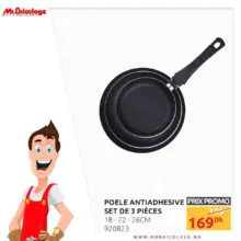 Prix Promo Mr Bricolage Maroc set de 3 Poêles antiadhésive 169Dhs au lieu de 199Dhs