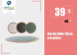 Promo Aswak Assalam Set de table 38cm à la pièce 39Dhs au lieu de 49Dhs