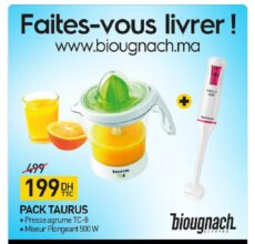 Promo Biougnach Electro Presse agrume + Mixeur plongeant Taurus 199Dhs au lieu de 499Dhs