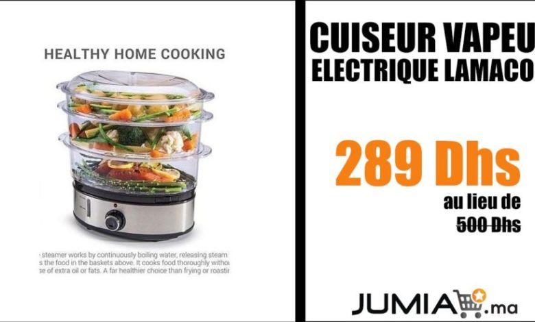 Promo Jumia Cuiseur Vapeur Electrique Lamacom 289Dhs au lieu de 500Dhs