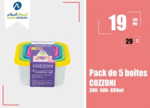 Promo Aswak Assalam Promo Aswak Assalam Pack de 5 boîtes en plastique COZZONI 19Dhs au lieu de 29Dhs 19Dhs au lieu de 29Dhs