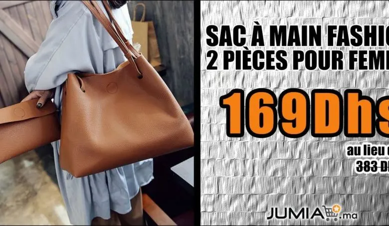 Promo Jumia Fashion Sac à main 2 pièces pour femme 169Dhs au lieu de 338Dhs
