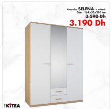 Promo Kitea Armoire SELENA + Miroir 3190Dhs au lieu de 3590Dhs