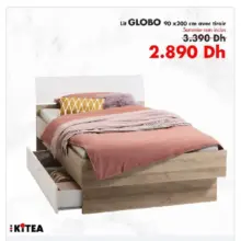 Promo Kitea Lit GLOBO avec troirs sans sommier 2890Dhs au lieu de 3390Dhs