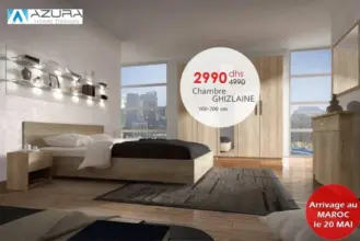 Soldes Azura Home Chambre GHIZLAINE Lit Sommier Commode 2990Dhs au lieu de 4990Dhs