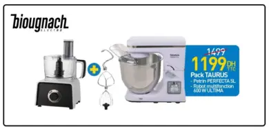 Promo Biougnach Electro Pack pétrin à pate + robot multifonctions 1199Dhs au lieu de 2499Dhs