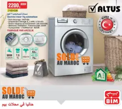 Offre Spéciale Bim Maroc Lave linge Automatique ALTUS 7Kg à 2200Dhs