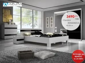 Soldes Azura Home Chambre Lit + 2 chevets + Commode ROMANOVA 3490Dhs au lieu de 7182Dhs