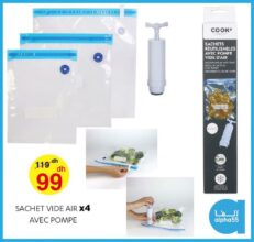 Soldes Alpha55 4 Sachets vide air avec pompe 99Dhs au lieu de 119Dhs