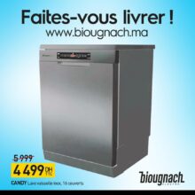 Promo Biougnach Electro Lave-vaisselle 16 Couverts CANDY 4499Dhs au lieu de 5999Dhs