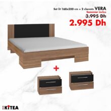 Soldes Kitea Set lit + 2 chevets VERA + Sommier 2995Dhs au lieu de 3995Dhs