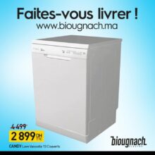 Promo Biougnach Electro Lave-vaisselle 13 Couverts CANDY 2899Dhs au lieu de 4499Dhs