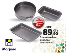 Soldes Marjane 3 moules à four divers formes 89Dhs au lieu de 149Dhs