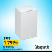 Soldes Biougnach Electro Congélateur 128L Whirlpool 1799Dhs au lieu de 1999Dhs