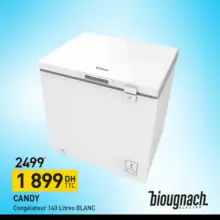 Soldes Biougnach Electro Congélateur 140L CANDY 1899Dhs au lieu de 2499Dhs