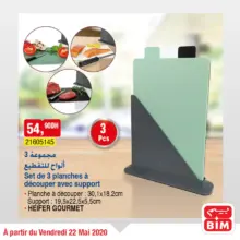 Offre déjà Disponible chez Bim Maroc Set de 3 planchez à découper + support 54.90Dhs