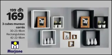 Soldes Marjane 3 Cube muraux carrés rectangulaires 169Dhs au lieu de 199Dhs