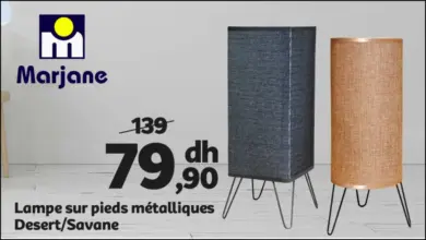 Soldes Marjane Lampe sur pieds métalliques Désert/Savane 79Dhs au lieu de 139Dhs