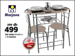 Soldes Marjane Set de Table avec 2 Chaises à 499Dhs au lieu de 599Dhs