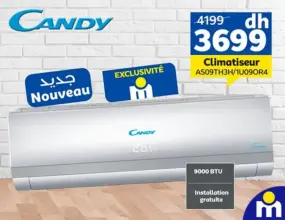 Soldes Marjane Climatiseur CANDY installation gratuite 3699Dhs au lieu de 4199Dhs