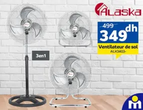 Soldes Marjane Ventilateur de sol ALASKA 349Dhs au lieu de 499Dhs