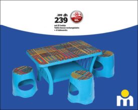 Soldes Marjane Set ELBAHJA table + 4 Tabourets 239Dhs au lieu de 299Dhs