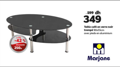 Soldes chez Marjane Table café en verre noir trempé 349Dhs au lieu de 599Dhs
