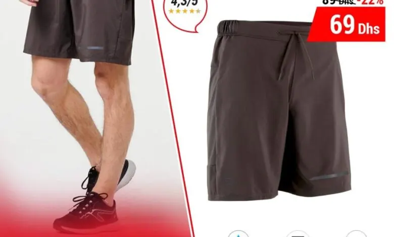 Soldes Decathlon SHORT RUNNING HOMME RUN DRY KALENJI 69Dhs au lieu de 89Dhs