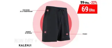 Soldes Decathlon SHORT RUNNING HOMME KALENJI 69Dhs au lieu de 89Dhs
