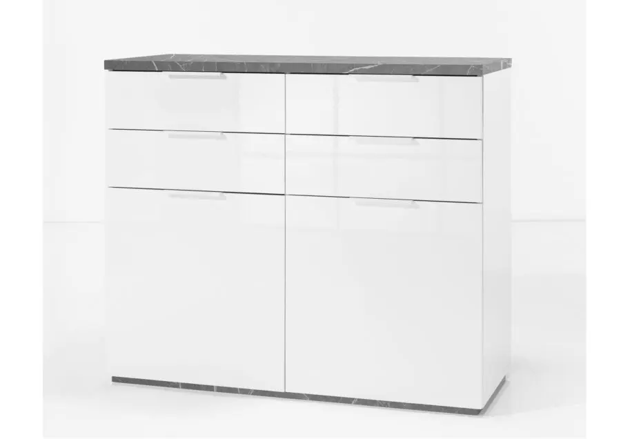 Soldes Kitea Meuble Multifonction MUNDI 2 portes Plateau Marbre et Blanc 2495Dhs au lieu de 3650Dhs