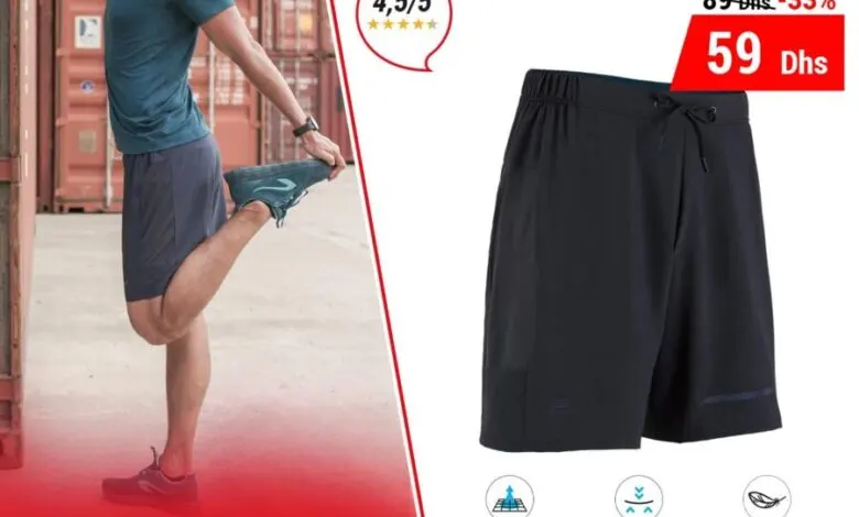 Soldes Decathlon SHORT RUNNING HOMME RUN DRY KALENJI 59Dhs au lieu de 89Dhs