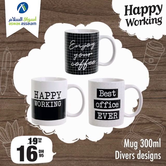 Promo Aswak Assalam Mug 300ml Divers designs 16Dhs au lieu de 19Dhs
