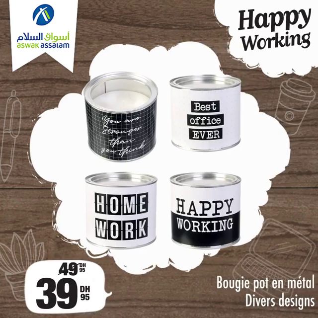 Promo Aswak Assalam Bougie pot en métal Divers designs 39Dhs au lieu de 49Dhs