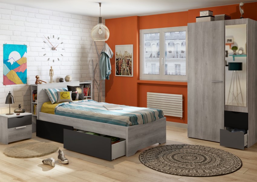Prix spécial Kitea Armoire TEMPO ADO Chêne Gris Clair 3190Dhs au lieu de 3990Dhs