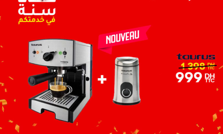 Promo Electroplanet Cafetière + moulin à café TAURUS 999Dhs au lieu de 1398Dhs