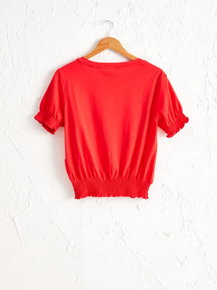 Promo LC Waikiki Maroc T-shirt en coton à col en V femme 69Dhs au lieu de 99Dhs