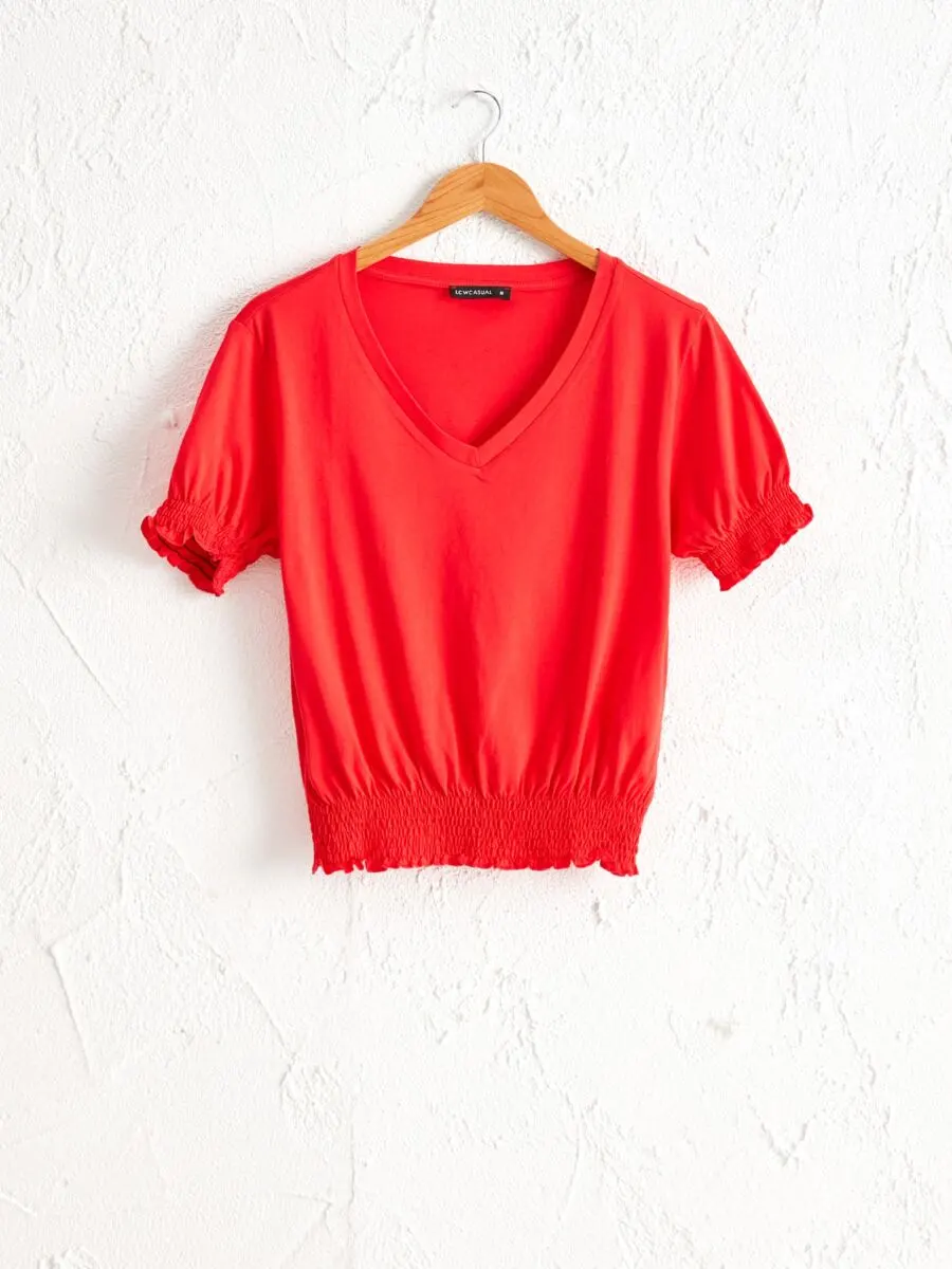 Promo LC Waikiki Maroc T-shirt en coton à col en V femme 69Dhs au lieu de 99Dhs