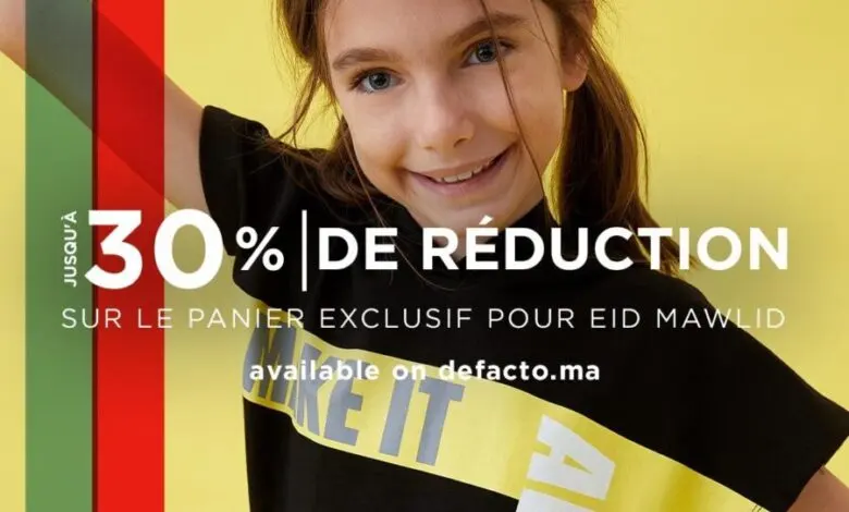 Promo Eid Mawlid chez Defacto maroc Jusqu'à 30% de remise sur le panier pour enfants