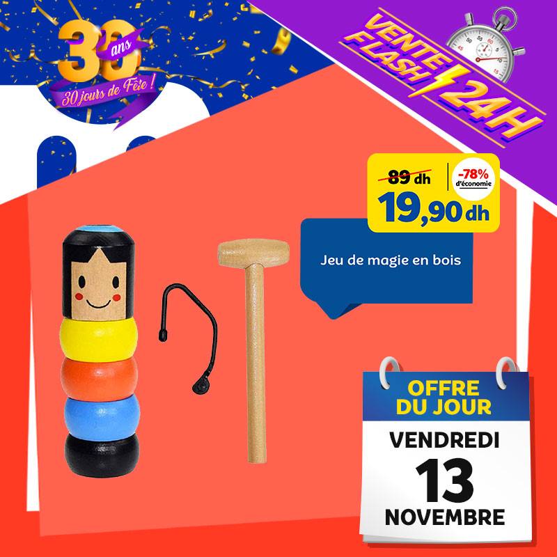 Vente Flash Aujourd'hui Seulement chez Marjane Jeu de magie en bois 20Dhs au lieu de 89Dhs