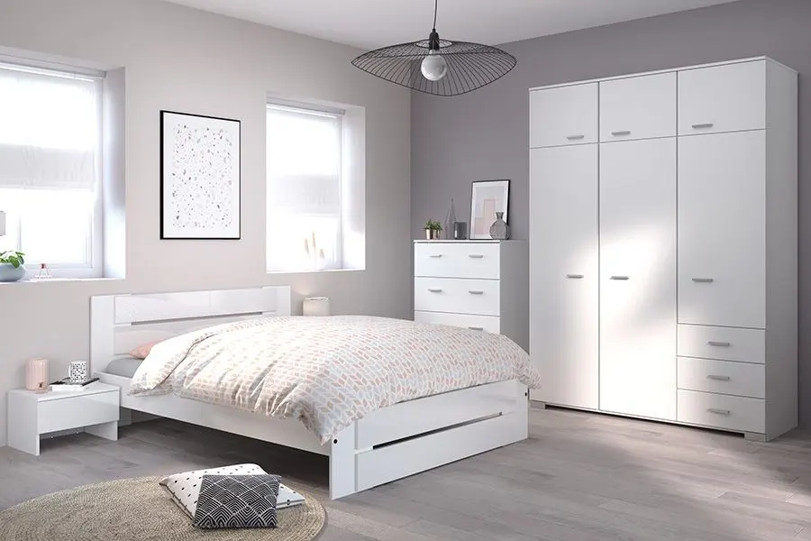 Soldes Kitea Armoire BIANCA 3 portes 3 tiroirs Blanc Brillant 2990Dhs au lieu de 3990Dhs