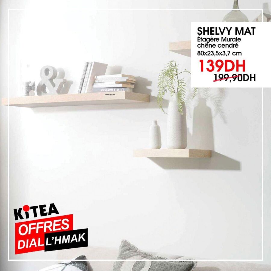 Soldes kitea Etagère mural chêne cendré SHELVY MAT 139Dhs au lieu de 199.90Dhs