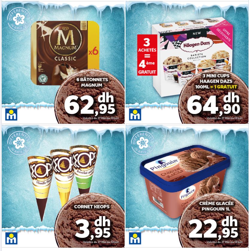 Offres glaces ou sorbets chez Marjane du 27 Mai au 13 Juin 2021
